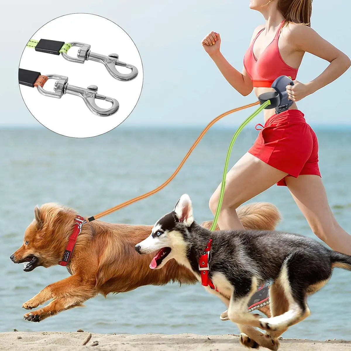 PAWHM 3M Double Dog Leash - Retractable Lead for 2 Small Dogs, Tangle-Free with LED Light & Waste Bag Dispenser, Reflective Hands-Free Leash for Night Walking Golden Retriever 10Ft Leash Dog Rotating Stretchable Pet Leash