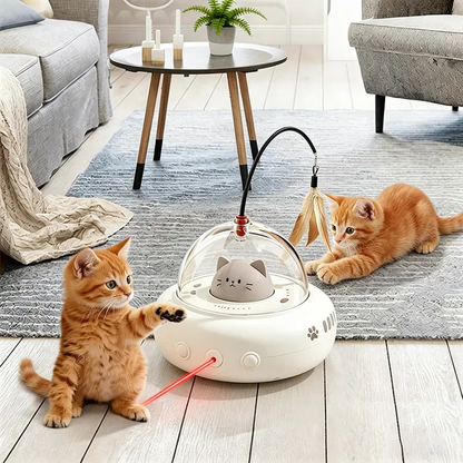 Automatic Cat Laser & Feather Toy – Motion Activated Self-Play Wand for Indoor Cats