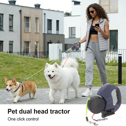 PAWHM 3M Double Dog Leash - Retractable Lead for 2 Small Dogs, Tangle-Free with LED Light & Waste Bag Dispenser, Reflective Hands-Free Leash for Night Walking Golden Retriever 10Ft Leash Dog Rotating Stretchable Pet Leash